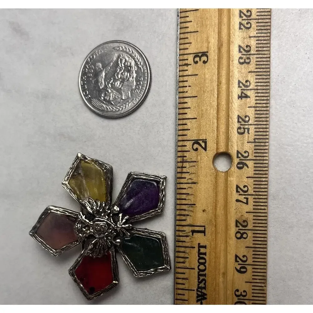 Vintage Coro Venetian Glow Stained Glass Resin Griffin Brooch Heraldic Star
